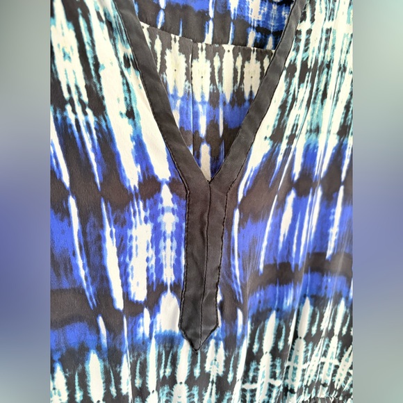 PARKER Mallory Blue Tie Dye Silk A-line Dress 3/4 sleeves Womens M Quiet Luxury - Picture 4 of 6